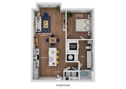 Floor plan for 1 bed, 1 bath, 815 sqft